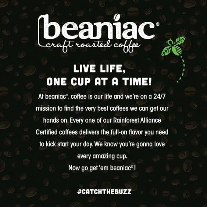 beaniac Organic Bean Me Up Coffeehouse Blend Medium Roast Single Serve Compostable K Cup Coffee Pods Organic Arabica Coffee Keurig Brewer Compatible 72 Count