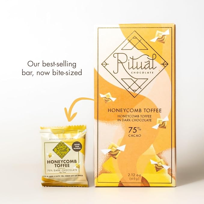 Ritual Chocolate 10-Pack 10g Honeycomb Toffee Taster | Artisan Dark Chocolate Bites with Honeycomb Toffee | Bean-to-Bar Sampler