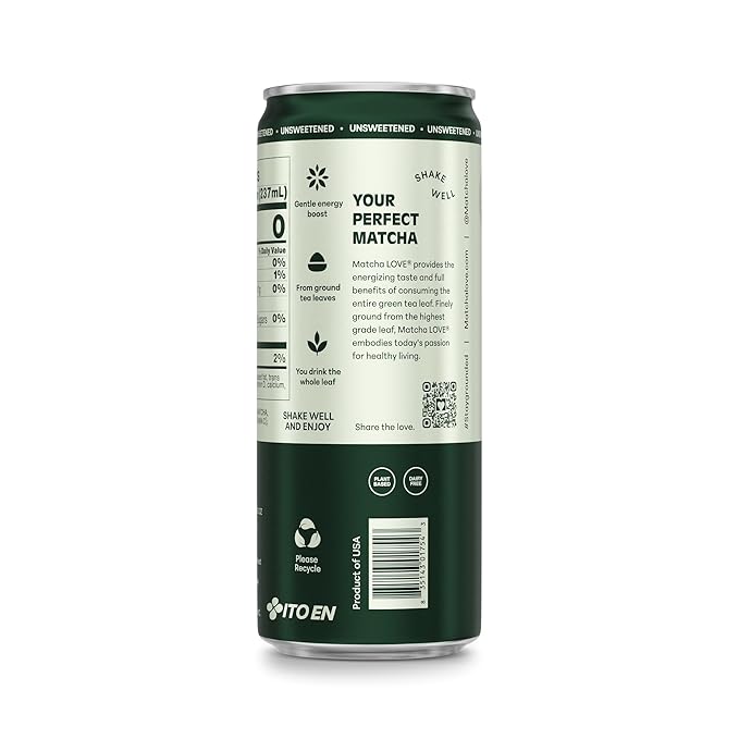 matcha LOVE Matcha + Green Tea Unsweetened 8 Ounce (Pack of 12)