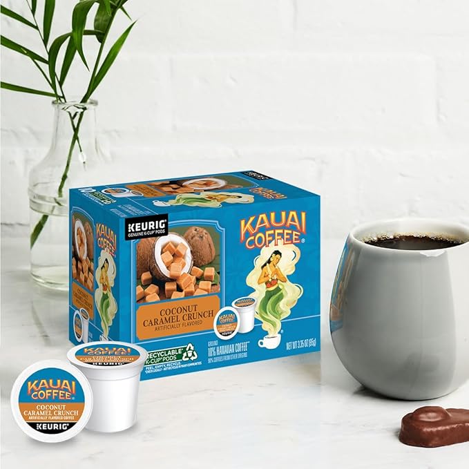 Kauai Coffee Coconut Caramel Crunch Flavor - Compatible with K-Cup Brewers 10 CT (Pack of 4)