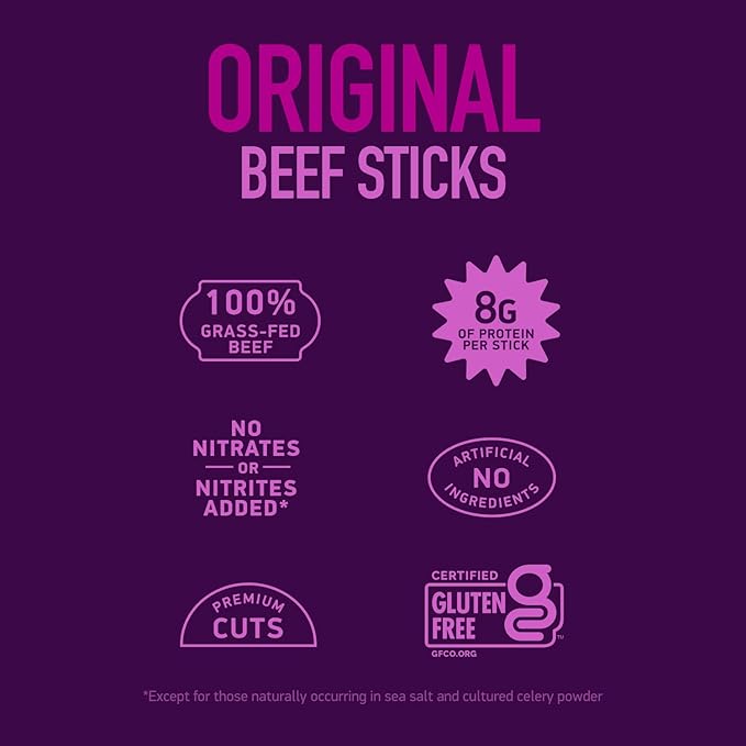 Krave Beef Sticks (1 Ounce Sticks Pack of 10) - 100% Grass Fed Beef 100 Calories Per Stick Good Source of Protein (1 Ounce (10 Pack) Original)