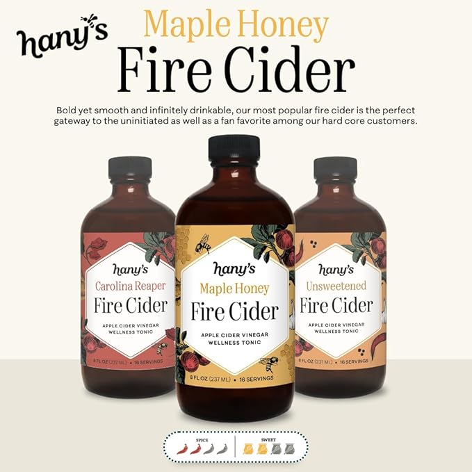 Hany's Harvest Maple Honey Fire Cider – 16 fl oz Glass Bottle | All-Natural Small-Batch Handcrafted Non-GMO Gluten-Free