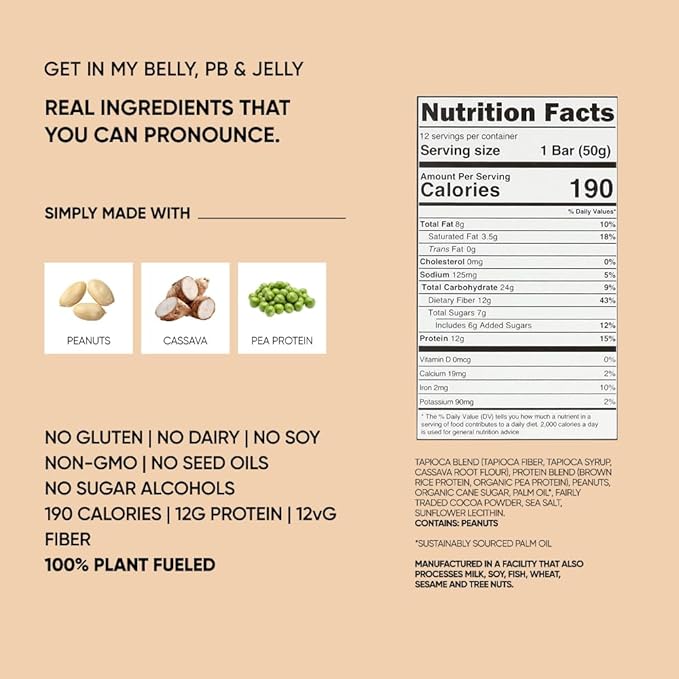 TRUBAR Vegan Protein Bars Feelin' Fruity Variety Pack PB &amp Jelly Strawberry Shortcake &amp Chocolate Coconut Gluten Free Plant Based High Fiber Dairy Free On the Go Healthy Snacks 12 Cou