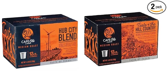 Cafe Ole HEB Single Serve Coffee Pods 12 count - 2 boxes (Hub City Blend &amp Taste of Hill Country)