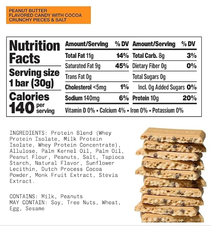 Hormbles Chormbles Protein Candy Bars Peanut Butter 10g Protein 0g Sugar 140 Calories Peanut Butter Candy With Cocoa Crunchy Pieces Sugar Free Snacks or Dessert 1.06 Oz 12 Pack