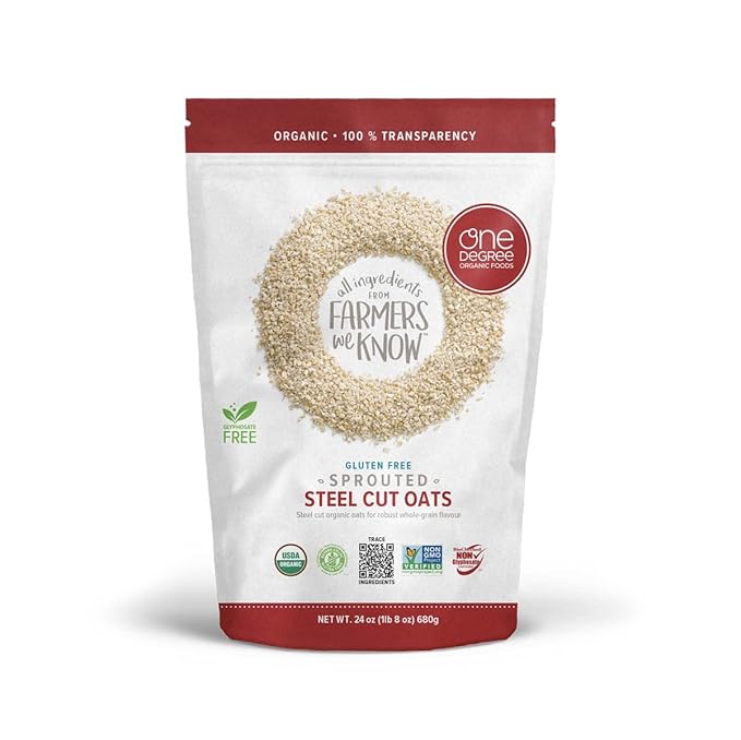One Degree Organic Foods Sprouted Steel Cut Oats USDA Organic Non-GMO Gluten Free Oatmeal 24 oz. 8 Pack
