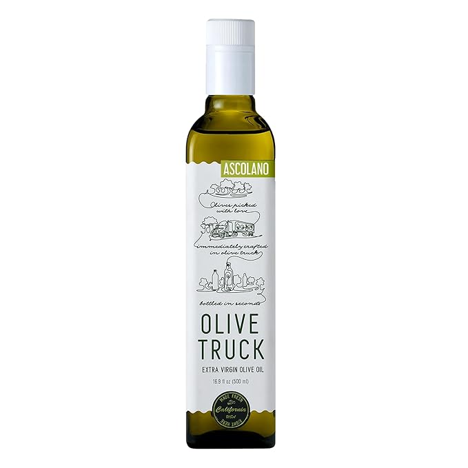 Olive Truck California Extra Virgin Olive Oil - Made from Early Harvest Olives Authentic &amp Filtered Glass Bottle Cold-Pressed High Polyphenol Olive Oil - Ascolano (Italian) 16.9 fl oz (Pack of