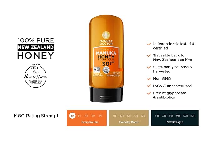 MANUKA DOCTOR - MGO 30+ Multifloral SQUEEZY and MGO 525+ Monofloral Manuka Honey Value Bundle 100% Pure New Zealand Honey. Certified. Guaranteed. RAW. Non-GMO
