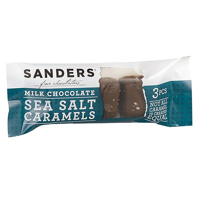 Sanders Milk Chocolate Sea Salt Caramels Kettle Cooked Caramel Covered in Milk Chocolate Individually Wrapped 3 Piece Set (24 Count)