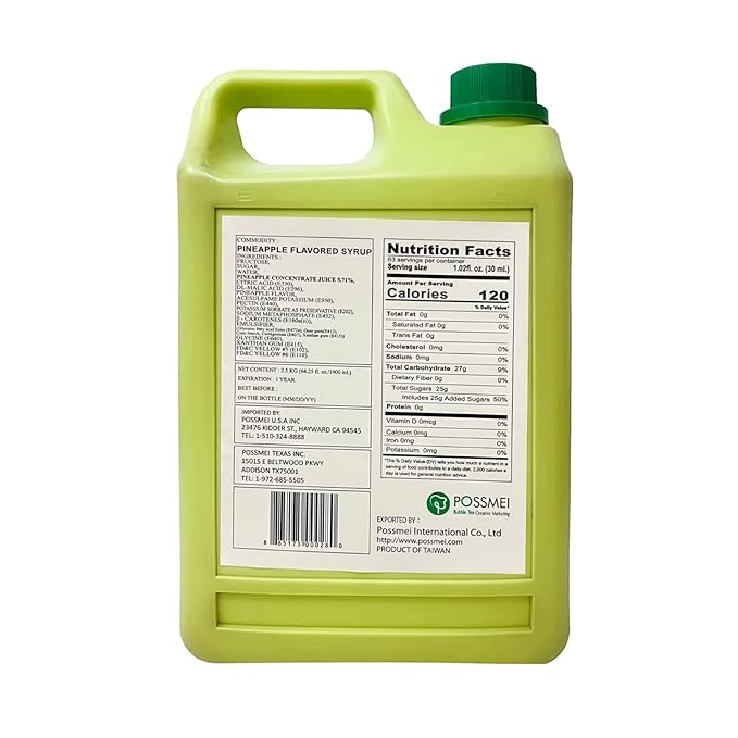 Possmei Pineapple Flavored Syrup 5.5 Pound Plastic Jar 2 Pack