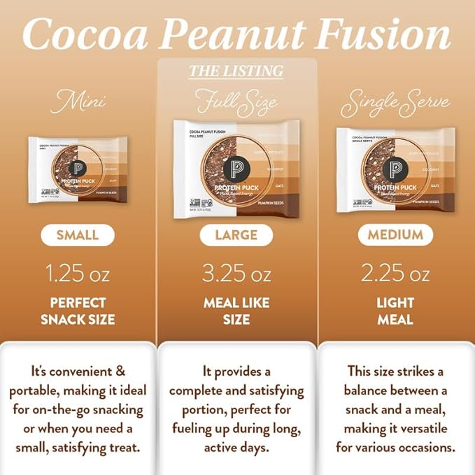 Protein Puck Plant Based Bars | Snacks with Vegan Protein | 16 Count | 3.25 oz Full Size | Gluten Free Non Dairy Kosher Certified Non GMO Premium Healthy Bars | Cocoa Peanut Fusion
