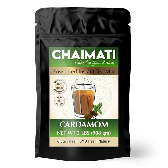 ChaiMati - Cardamom Chai Latte - Powdered Instant Tea Premix 2 lbs Jar - Makes 100 Cups - Hot or Iced Very Low Caffeine Ready in seconds Great for Gifting &amp Party - gets 'Chai on your Mind