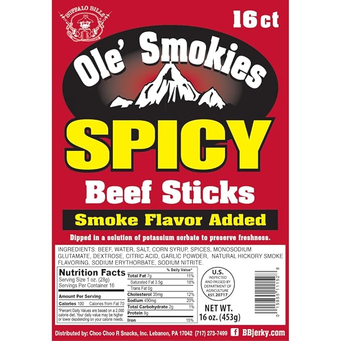 Buffalo Bills Spicy Ole' Smokies 16-ct Bulk 9-Inch Beef Sticks (two 1-lb bags)