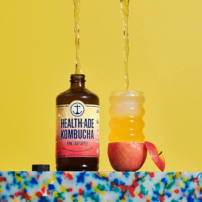 Health-Ade Kombucha Tea Organic Drink Fermented Tea with Living Probiotics Detoxifying Acids Supports Gut Health Non-GMO Vegan Gluten Free 6 Pack (16 Fl Oz Bottles) Pink Lady Apple