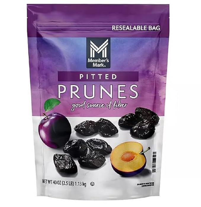 Member Mark Dried Pitted Prunes 40 oz | Premium Sweet &amp Tangy Dried Fruit | High in Fiber Naturally Nutritious Snack Great for Baking &amp Healthy Digestion