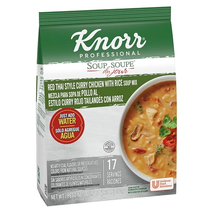 Knorr Professional Soup du Jour Red Thai Style Curry Chicken with Rice Soup Mix Gluten Free No added MSG 0g Trans Fat per Serving Just Add Water 20.6 Oz Pack of 4