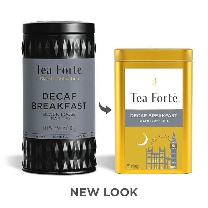 Tea Forte Decaf Breakfast Premium Loose Leaf Caffeine-Free Black Tea Blend Canister Makes 35-50 Cups