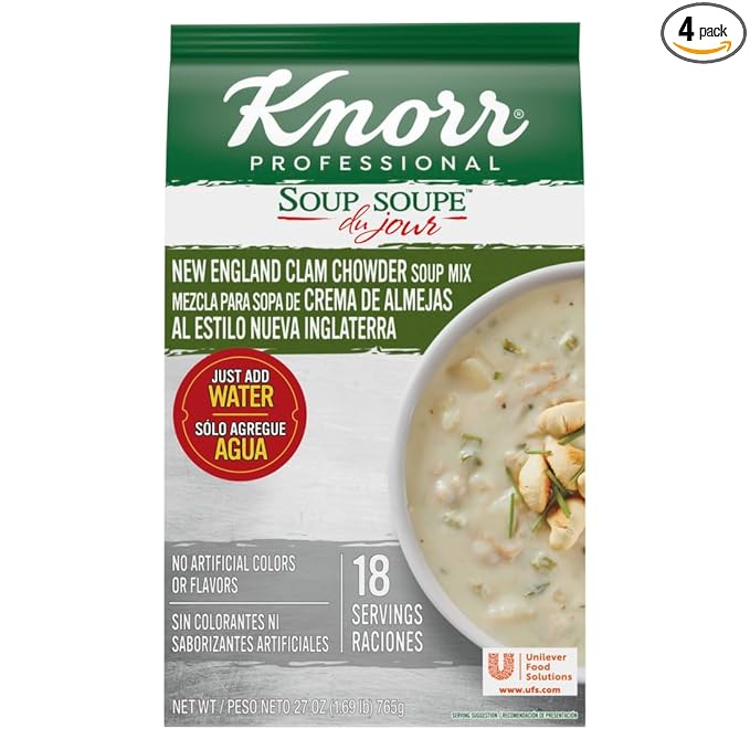 Knorr Professional Soup du Jour New England Clam Chowder Soup Mix No added MSG 0g Trans Fat per Serving Just Add Water 27 oz Pack of 4