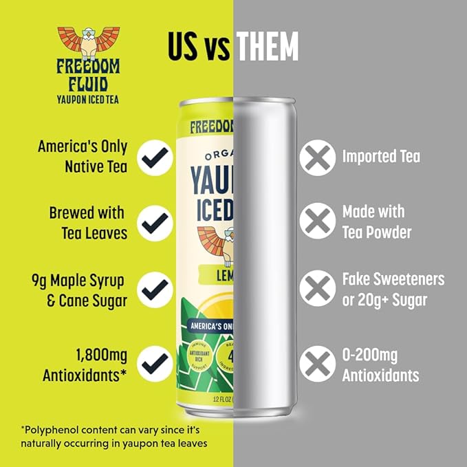 Freedom Fluid Yaupon Iced Tea – Refreshing &amp Slightly Sweet Organic Yaupon Tea – Variety 12 Pack (12 oz cans) – Antioxidant Rich Natural Caffeine Low Calorie Low Sugar Herbal Tea Drink