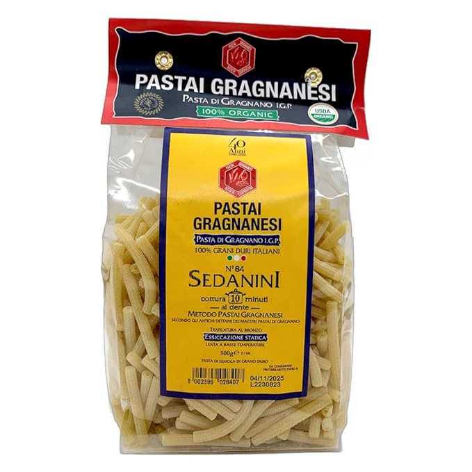 Sedanini Organic Italian Pasta di Gragnano I.G.P. | Pastai Gragnanesi | USDA Certified Organic| 17.6oz (500g) (Pack of 4)