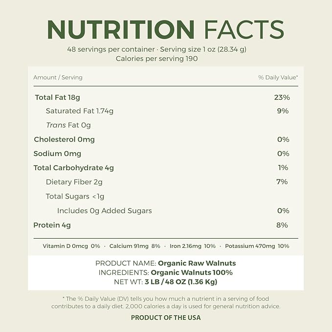 Organic Raw Walnuts – Unsalted 3 Pound (48 oz) Vacuum Sealed Non GMO No Salt Low Carb Keto Friendly &amp Vegan Snack