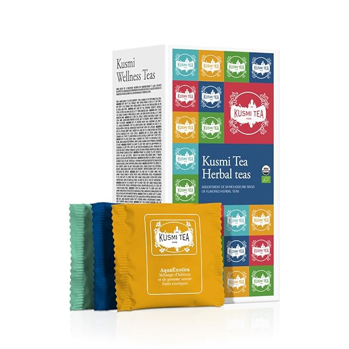 Kusmi Tea - Organic Herbal Tea Gift Set - Sampler Assortment Variety Box - Gift Idea for Men and Women - Caffeine-Free Teas - Hibiscus Tea Chamomile Tea Rooibos - 8 Recipes - 24 Tea Bags