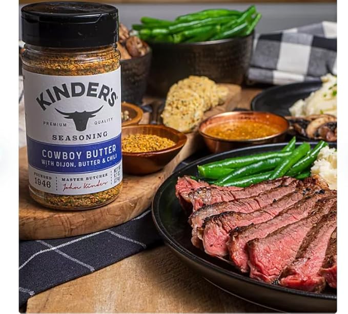 Seasoning Set by KINDERs Pantry Essentials 4 Pack 10.5 oz The Blend 9.5 oz Buttery Steakhouse 9.5 oz Woodfired Garlic 9.4 oz Cowboy Butter With Bonus Slap Ya Mama Original Blend Gift Packet Glut