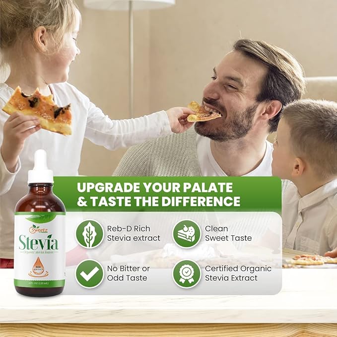 Liquid Stevia –Stevia Sweet Drops – Made from Reb-D Rich Organic Extract – Concentrated Liquid Sweetener for Drinks Food and Pastries No Calories and No Carbs – 16 FL OZ (3200 Servings)