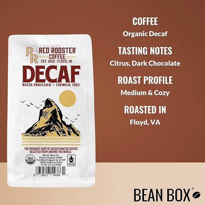 Organic Decaf - Roasted by Red Rooster Coffee - Whole Bean Coffee - 12 Ounce Bag