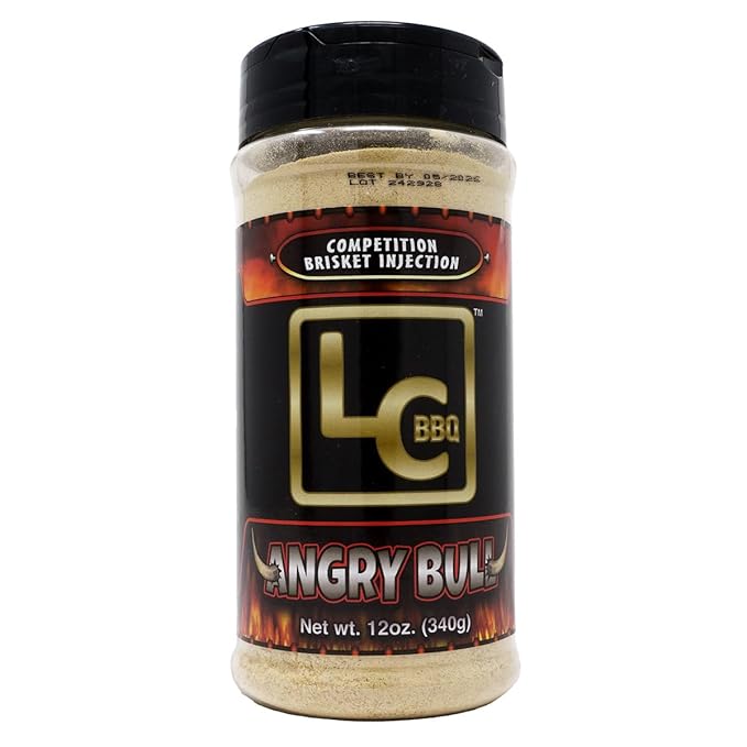 LC BBQ Angry Bull Competition Wagyu Brisket Injection – 12 oz Shaker | Professional Beef Flavor Enhancer &amp Moisture Lock | Rich Umami Formula for Smoked Brisket Roasts &amp Steaks | Pitmaster A