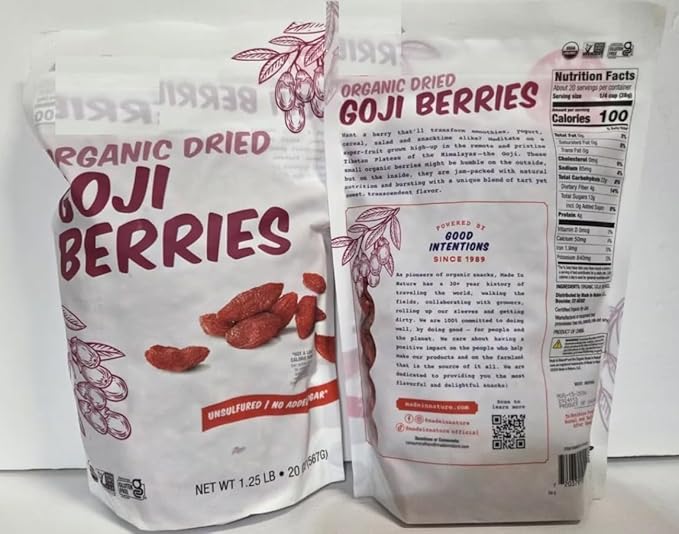 Organic Made Nature Sun-Dried Unsulfured GOJI Berries 20oz 567g (Two Bags) standard