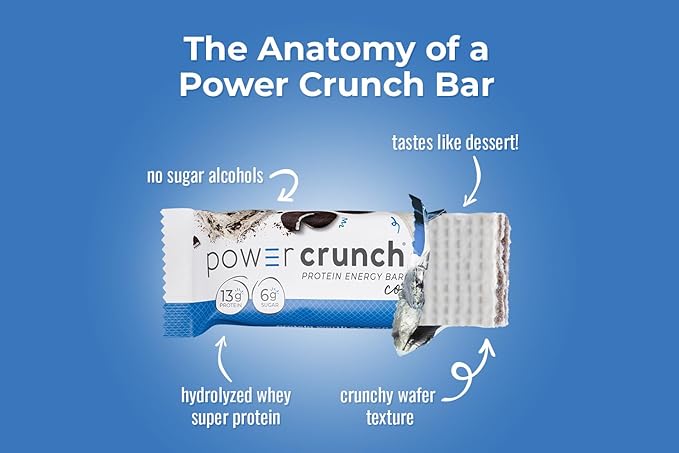 Power Crunch Protein Bars High Protein Snacks with Delicious Taste Cookies and Crème 1.4 Ounce (12 Count)
