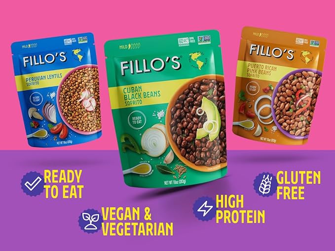 Fillo's Puerto Rican Rice And Gandules - Ready To Eat Rice With Beans Gluten-Free Preservative-Free Microwavable Meals Non-GMO Vegan Plant Protein 8 oz Pk of 6