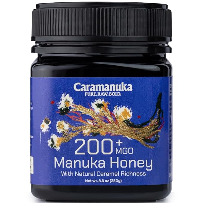 Caramanuka Manuka Honey MGO 200 – 100% Raw &amp Unfiltered Australian Honey Independently Lab-Tested for MGO &amp Glyphosate Bold Caramel-Like Flavor 8.8 oz (250g)