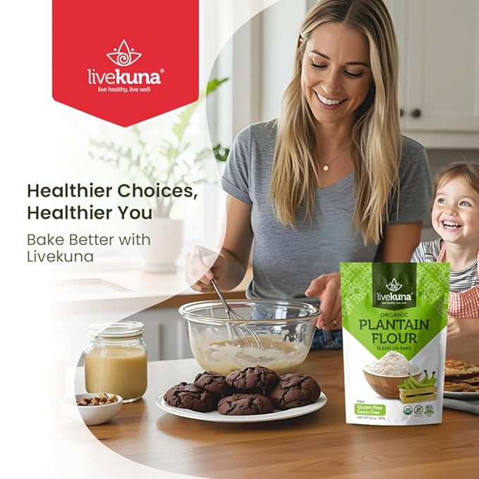 LiveKuna Organic Plantain Flour - Gluten Free All Purpose Flour Alternative For Baking &amp Cooking Recipes - Grain Free Vegan Plantain Flour Rich In Fiber &amp Vitamins for Keto &amp Paleo Diets