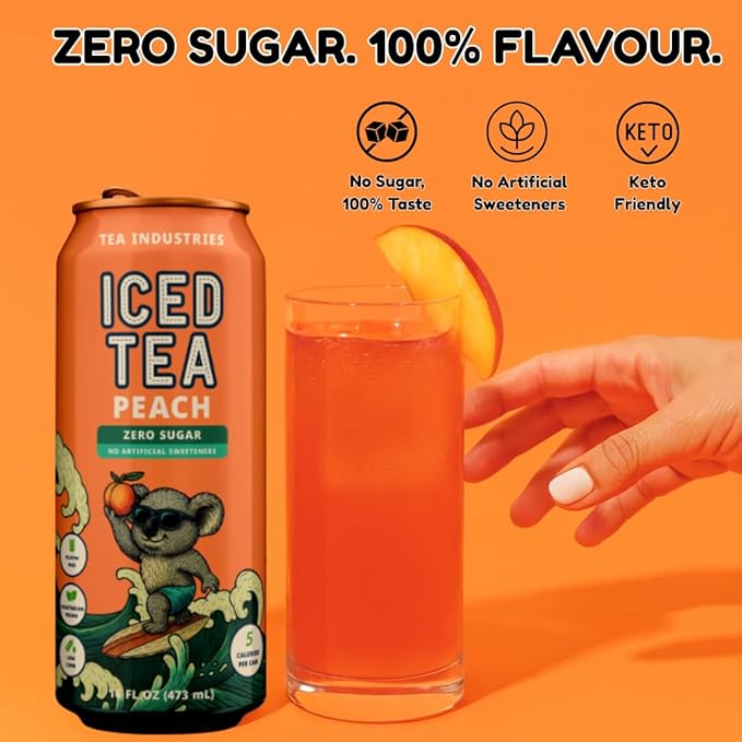 Green Tea with Peach Iced Tea – Sugar Free Low Calorie Antioxidant Drink Fruity Flavor 16oz Cans (12-Pack)