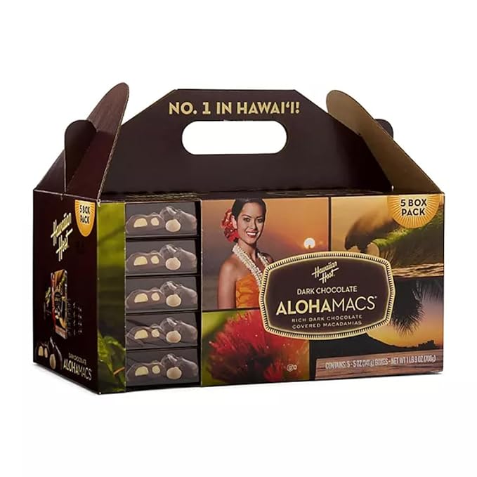 Hawaiian Host AlohaMacs Dark Chocolate Macadamia Nuts - Premium Hawaiian Easter &amp Mother's Day Gift - 5 Box Tote (25oz Total)