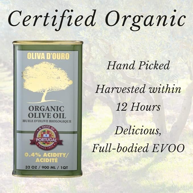 A Taste of Portugal Organic Olive Oil | Extra Virgin Olive Oil | Light and Fruity Portuguese Olive Oil | 32 OZ Tin