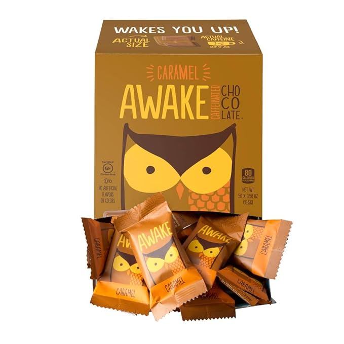 AWAKE Caffeinated Chocolate Bites Caramel Chocolate Energy Snack 1 Bite Equals 1/2 Cup of Coffee 50 Bites