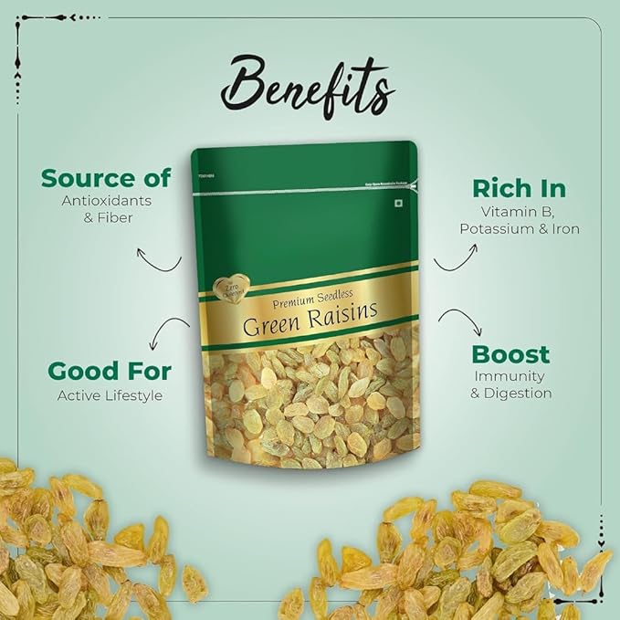 Premium Indian Raisin kishmish 100% Pure Raisins/kishmish/Organics Dry Fruits Seedless Kismis Green Raisins Dry Grapes Kishmish Delicious &amp Healthy -250gm