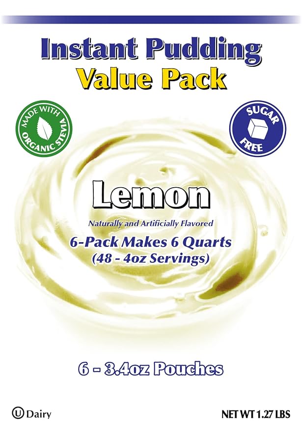GramZero Lemon Sugar Free Pudding Mix 6-Pack Great For Nutrition Club Meal Replacement Shakes Low Calorie Dessert Stevia Sweetened