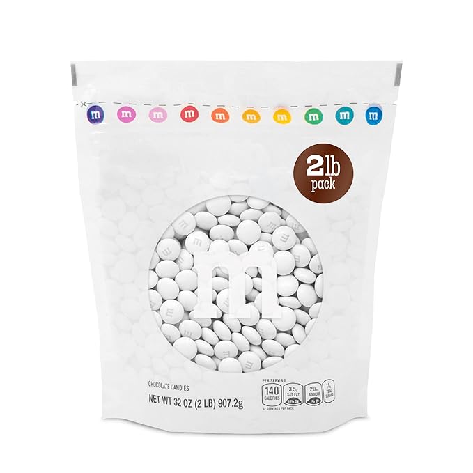 M&ampM’S WORLD White Milk Chocolate Candy 2lbs Resealable Pack for Candy Bars Wedding Receptions Graduations Birthday Parties Easter Dessert Tables &amp DIY Party Favors