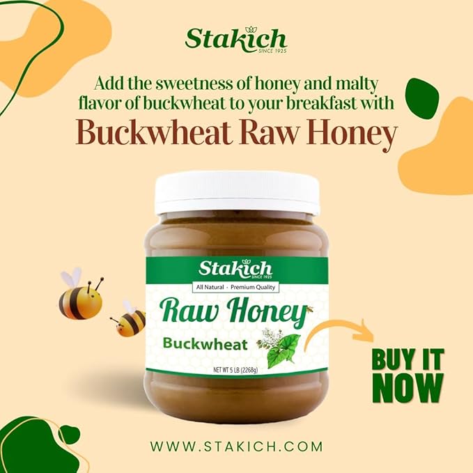 Stakich Buckwheat Antioxidant Raw Honey - Pure Unprocessed Unheated Kosher (40 ounce))