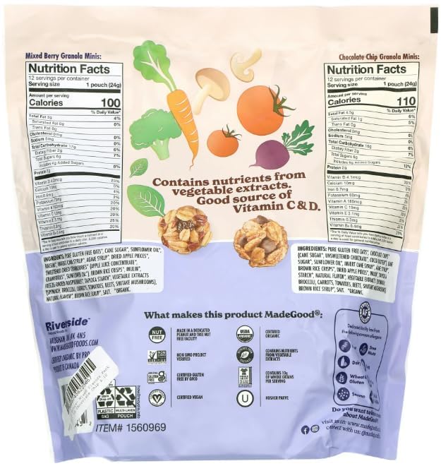 Made Really Good Granola Minis Chocolate Chip and Mixed Berry 24 Pouches USDA Organic Nut Free