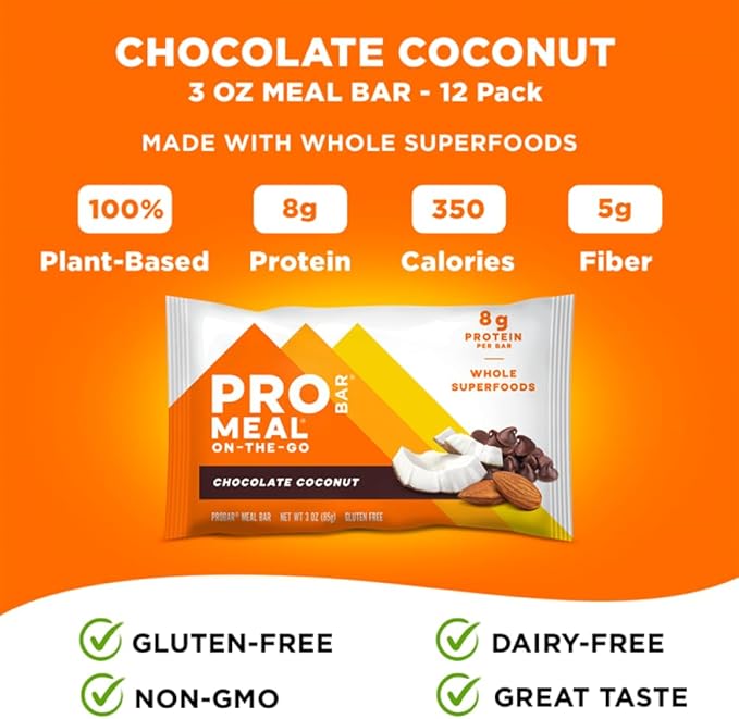 PROBAR - MEAL Bar Chocolate Coconut Non-GMO Gluten-Free Healthy Plant-Based Whole-Food Ingredients Natural Energy (12 Count)