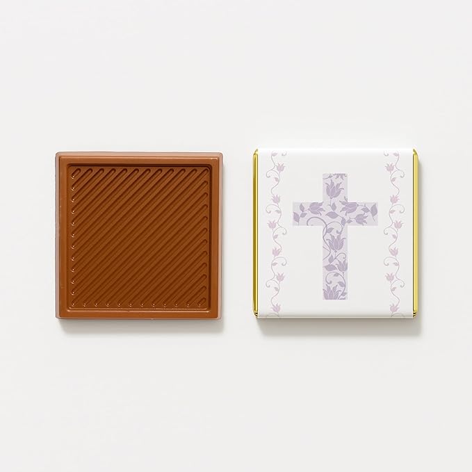 Baptism Favor Chocolates – 9 Cross Designs 7g Neapolitan Mini Bars Religious Party Favors Bulk Pack (50 pcs)