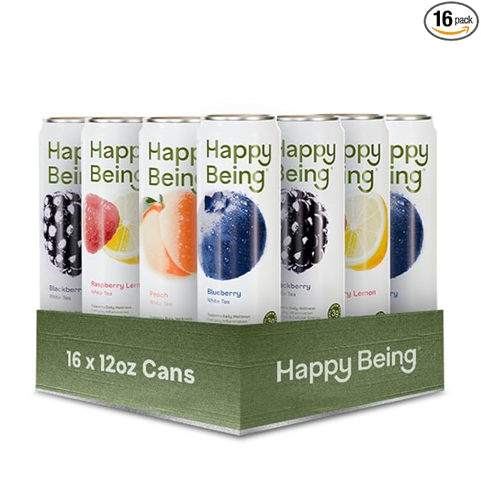 Happy Being White Tea Variety Pack – Blueberry Blackberry Peach Raspberry Lemon Antioxidant &amp Polyphenol Rich Infused with Turmeric Elderberry Caffeine Free Plant-Based Low Sugar &amp Lo