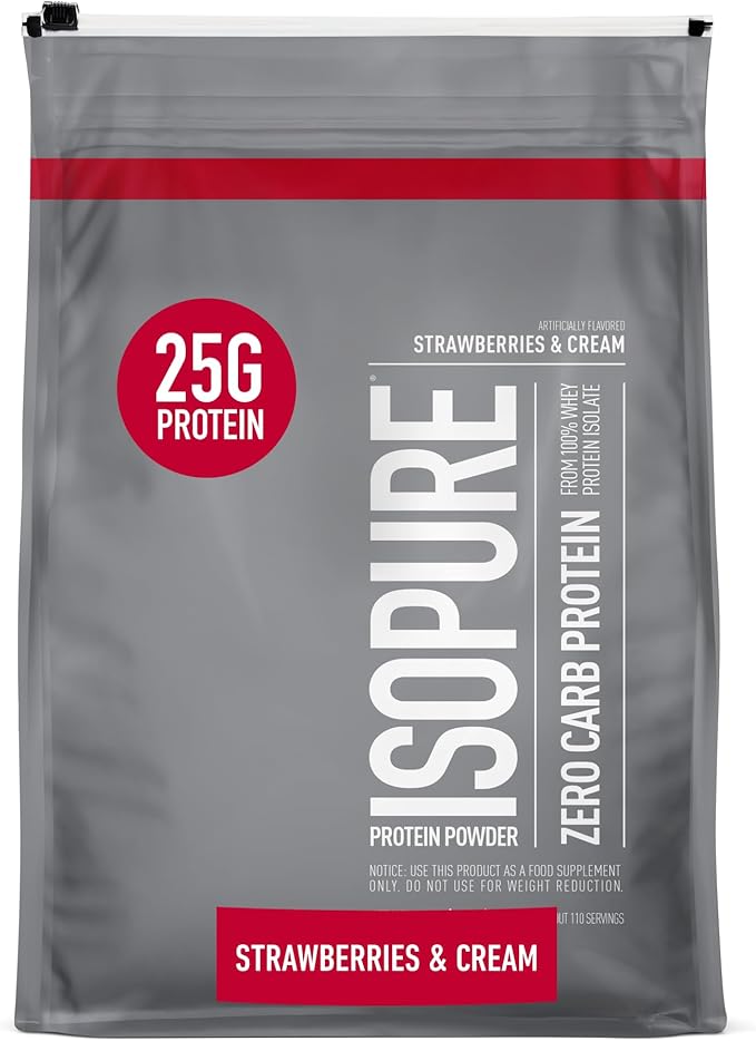 Isopure Zero Carb 100% Pure Whey Isolate Protein Powder Gluten Free With Vitamins Strawberries &amp Cream 25g Protein Per Serving 7.5 Lbs 110 Servings (Packaging May Vary)