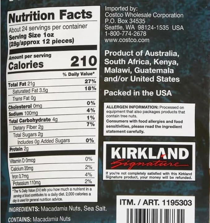 Kirkland Signature Dry Roasted Macadamia Nuts 1.5 lbs. Item 1195303. Bundle with MORALZA Silicone Collapsible Cup 200ml - 2 Items