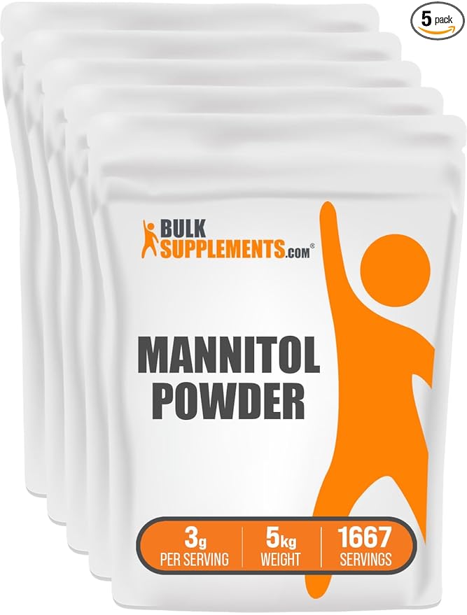 BulkSupplements.com Mannitol Powder - Mannitol Sweetener Sugar Substitute Mannitol Supplement Natural &amp Gluten Free 3g per Servings 5kg (1.1 lbs) (Pack of 5)